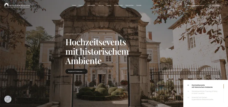 Website für Kupferhof Rosental, eine Hochzeitslocation in der Region Aachen
